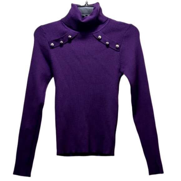 SHEIN Sweaters - Women Purple Ribbed Turtleneck Sweater Size: M
